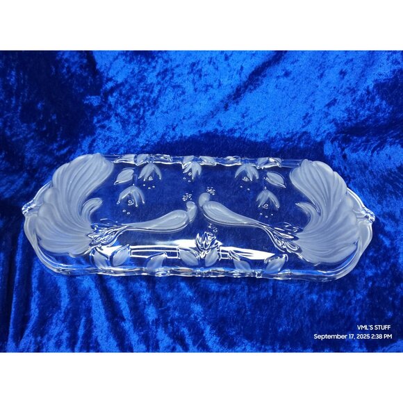Vintage 1980s Mikasa Crystal Frosted Peacock Canapé Tray 15.25"L SA558/349 Etche - Picture 5 of 6